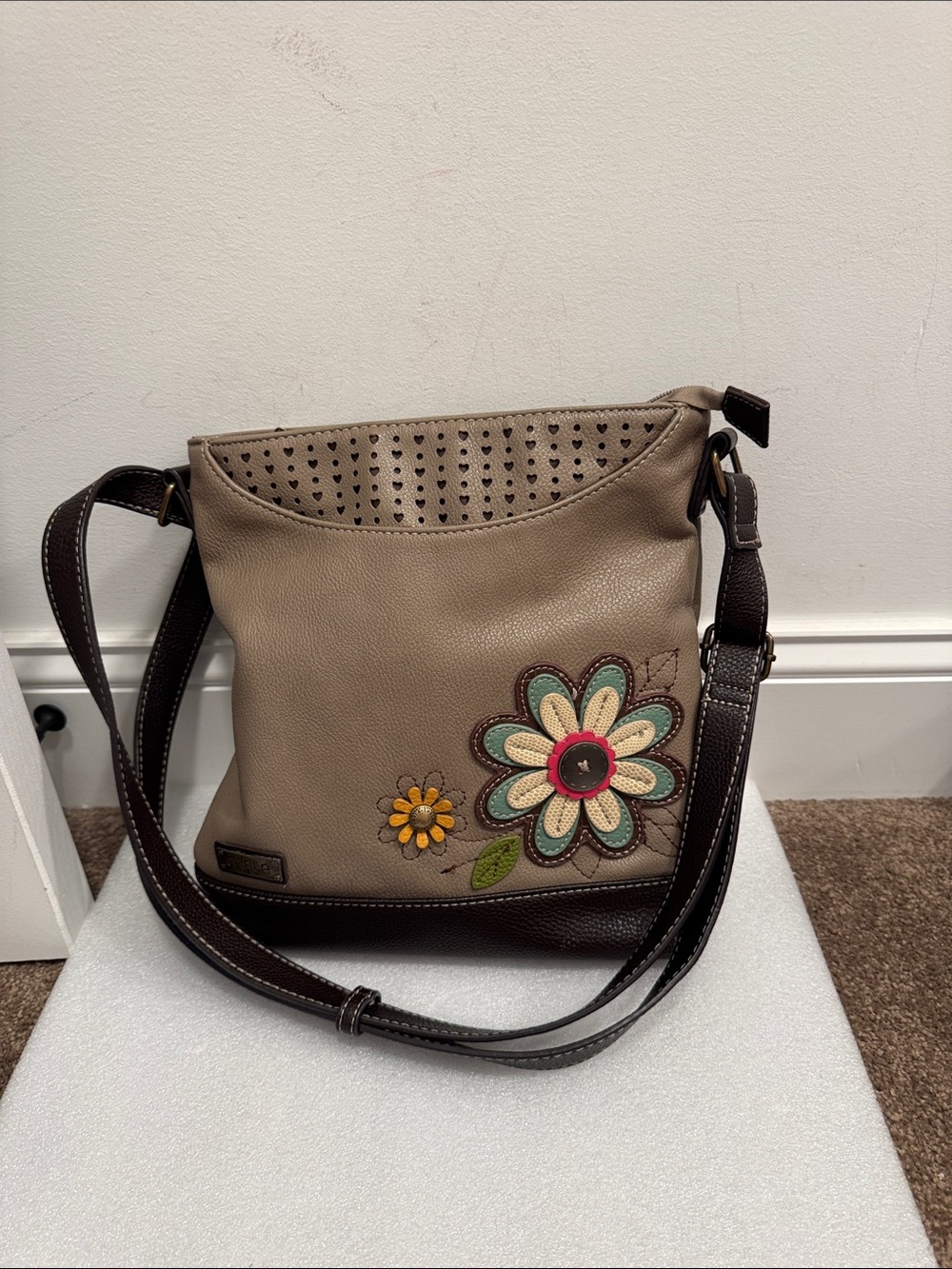 Chala floral flower applique shoulder bag purse